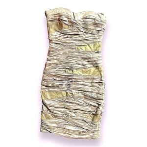 Arden B. Mini Cocktail Dress Champagne Metallic Gold Ruched Strapless S
